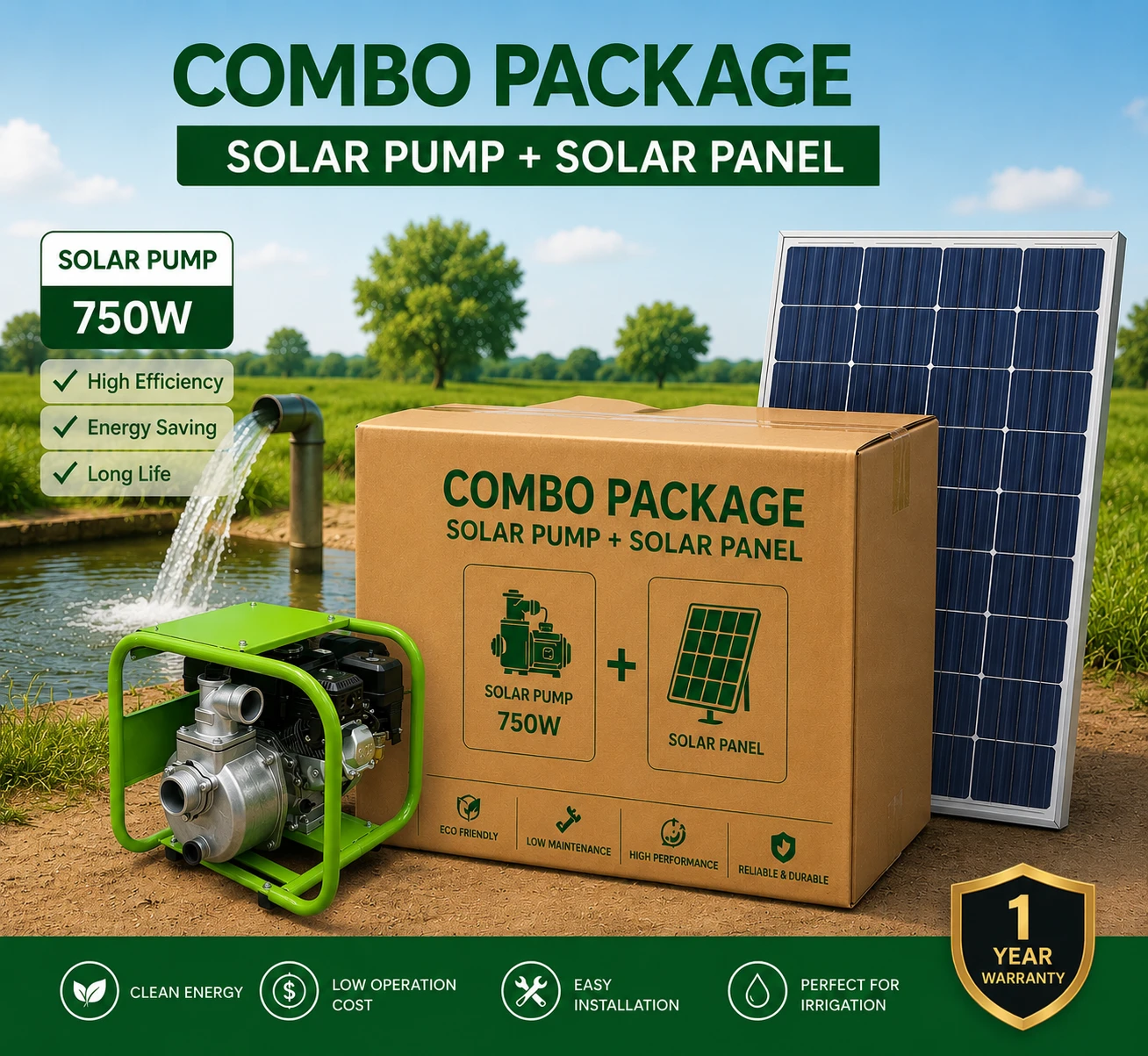 Solar Water Pump Combo Package with Solar Panel | AgroVally