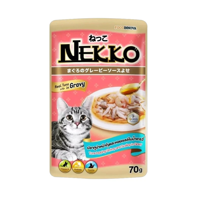 Nekko Adult Pouch Tuna Topping Shrimp and Scallop Gravy Cat Food | নেক্কো অ্যাডাল্ট টুনা, শ্রিম্প ও স্ক্যালপ গ্রেভি ক্যাট ফুড