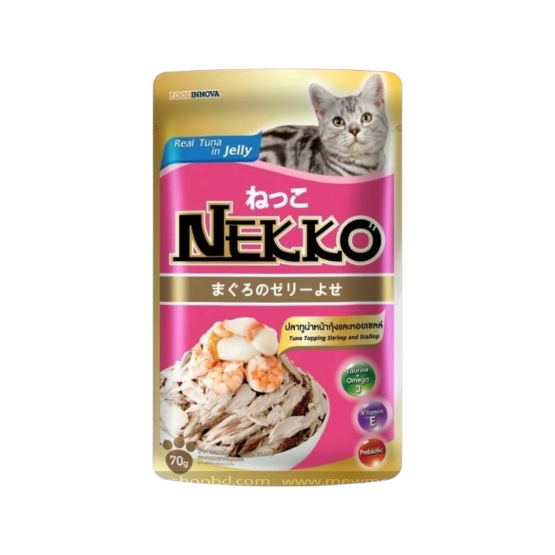 Nekko Adult Pouch Tuna Topping Shrimp & Scallop Jelly Cat Food 70g | নেক্কো অ্যাডাল্ট টুনা, শ্রিম্প ও স্ক্যালপ জেলি ক্যাট ফুড